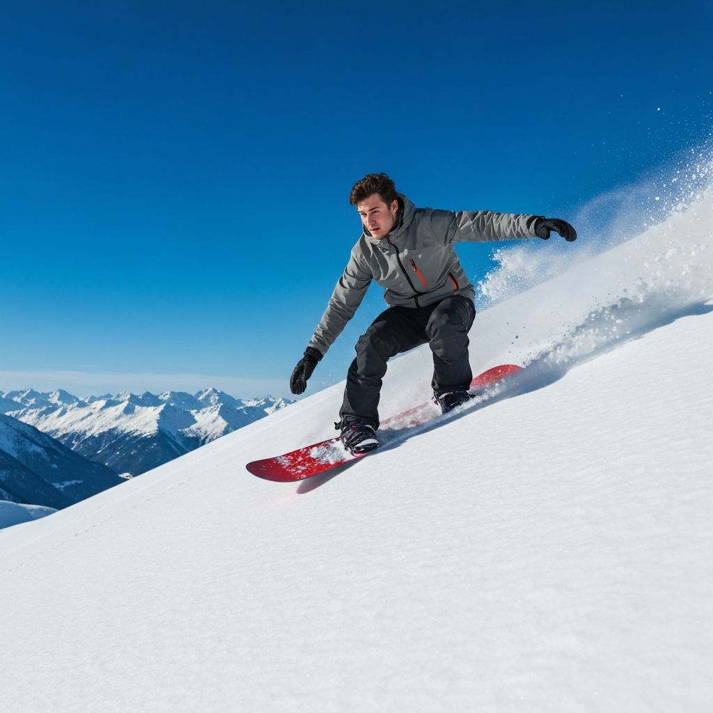 Snowboarder in actie op een besneeuwde berg
