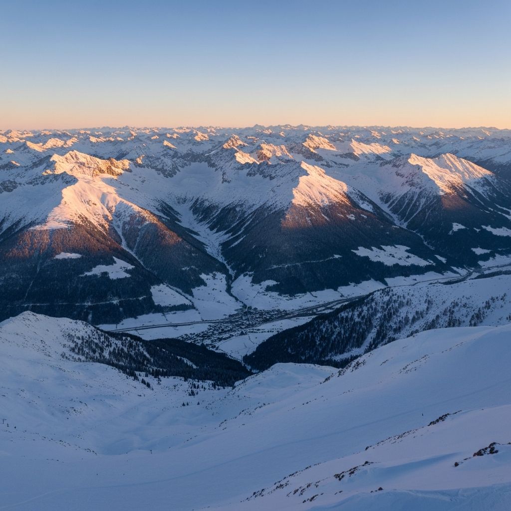 Besneeuwd berglandschap met skigebied